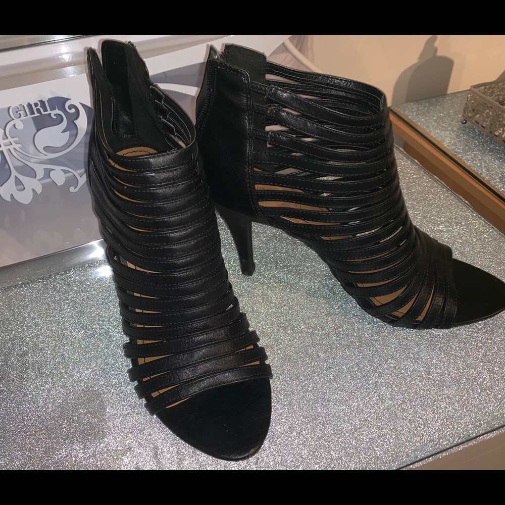 Black straps heels